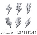 Lightning bolt set with electric sparks and metallic gradients for energy charger banners, gaming app buttons, and esports logo or sticker design 137885145