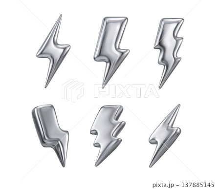 Lightning bolt set with electric sparks and metallic gradients for energy charger banners, gaming app buttons, and esports logo or sticker design Lightning bolt set with electric sparks and metallic gradients for energy charger banners, gaming app buttons, and esports logo or sticker design 137885145