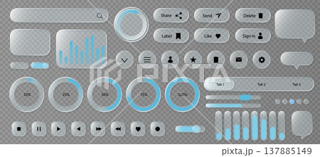 Glassmorphism UI set with transparent battery widgets and frosted toggles for app dashboard mockups, realistic screen design, and glass interface or component illustration Glassmorphism UI set with transparent battery widgets and frosted toggles for app dashboard mockups, realistic screen design, and glass interface or component illustration 137885149