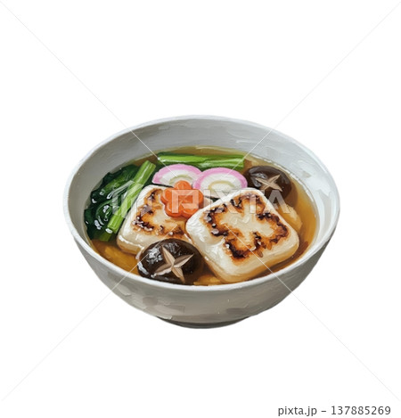 茶碗に盛られた、お雑煮のイラスト 137885269