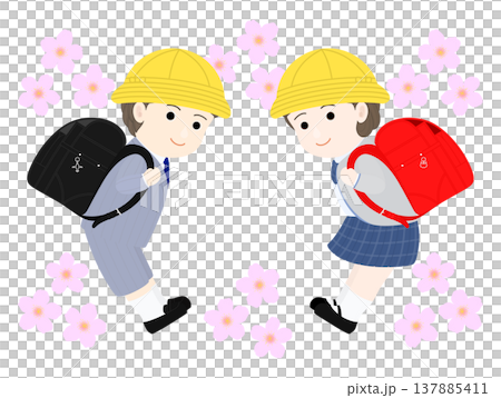 攜帶學校牢房的小學男孩和女孩 137885411