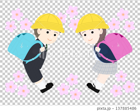 攜帶學校牢房的小學男孩和女孩 攜帶學校牢房的小學男孩和女孩 137885486