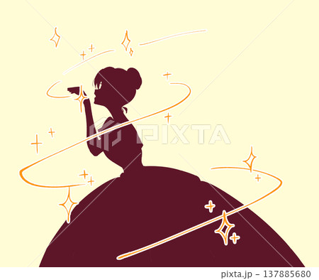 ドレスを着た女性　お姫様　手を差し出す　魔法　シルエット 137885680