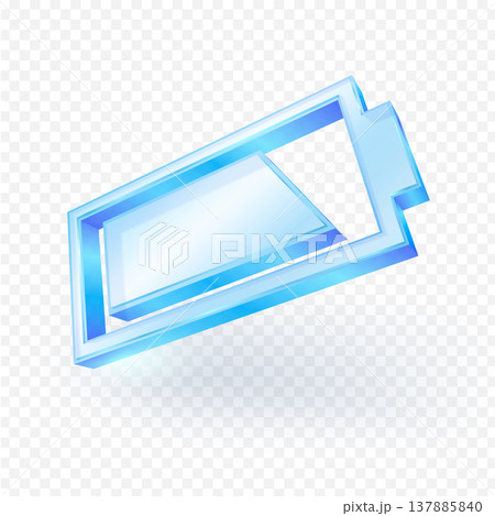 3D battery charge level icon, material is clear blue glass isolated on white background. Vector illustration file. 137885840