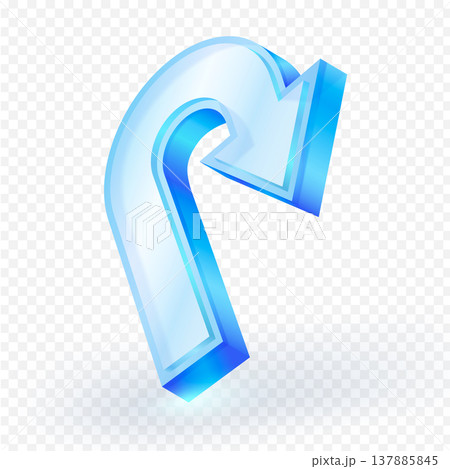 3D U-turn arrow icon. Isolated blue transparent glass material on white background. Vector illustration of direction, route, location, travel guide, navigation. 3D U-turn arrow icon. Isolated blue transparent glass material on white background. Vector illustration of direction, route, location, travel guide, navigation. 137885845