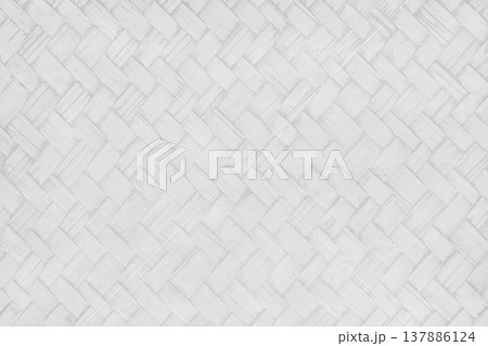White bamboo weaving pattern, old woven rattan mat texture for background and design art work. 137886124