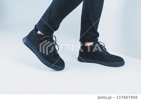 Men's casual shoes in black color made of genuine leather, men on shoes in black lace shoes. High quality photo Men's casual shoes in black color made of genuine leather, men on shoes in black lace shoes. High quality photo 137887408
