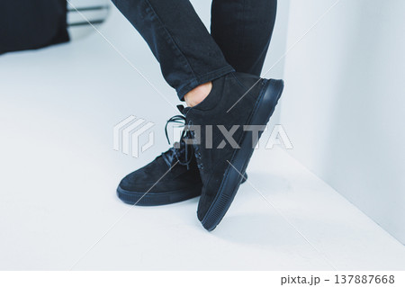 Men's casual shoes in black color made of genuine leather, men on shoes in black lace shoes. High quality photo Men's casual shoes in black color made of genuine leather, men on shoes in black lace shoes. High quality photo 137887668