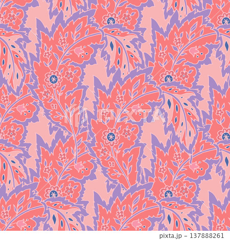 Ornate Magenta Bohemian Floral Garden Print 137888261