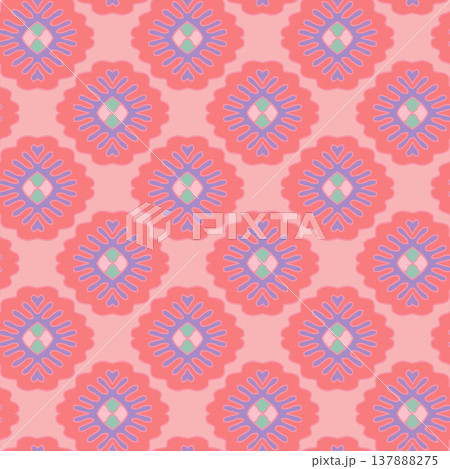 Symmetrical Folk Floral Bloom Coral Pattern Symmetrical Folk Floral Bloom Coral Pattern 137888275