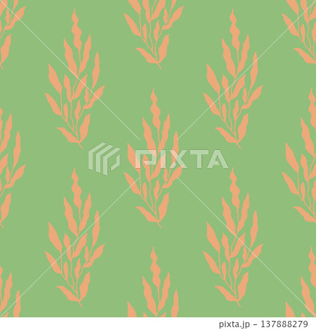 Minimalist Peach Wavy Leaf Stripe Pattern 137888279