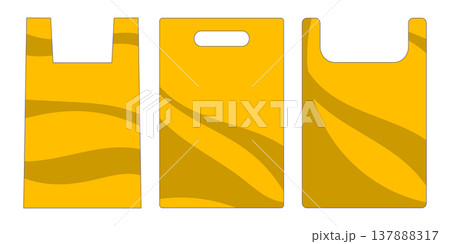 Yellow plastic and paper shopping bags icons set. Vector illustration isolated on white background. Yellow plastic and paper shopping bags icons set. Vector illustration isolated on white background. 137888317