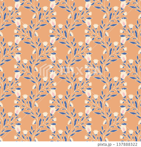 Delicate Blue Wildflower Meadow Peach Print 137888322