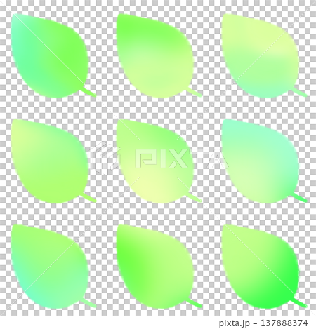 明るい緑の水彩風の葉っぱセット 明るい緑の水彩風の葉っぱセット 137888374