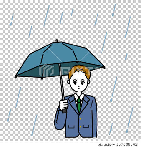 雨傘をさす男子生徒 137888542