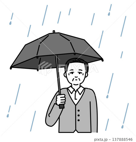 雨傘をさすシニア男性 137888546