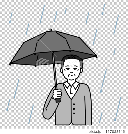 雨傘をさすシニア男性 137888546