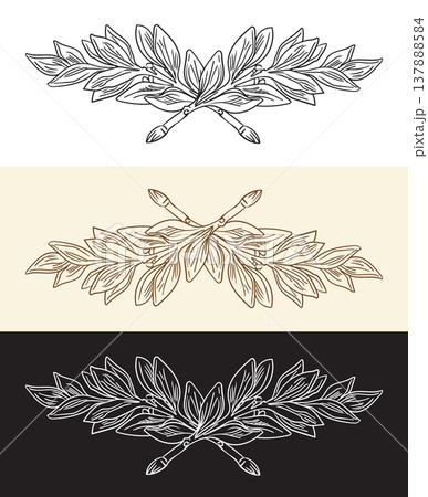 Set of three colors hand drawing laurel tree branch vector illustration 137888584