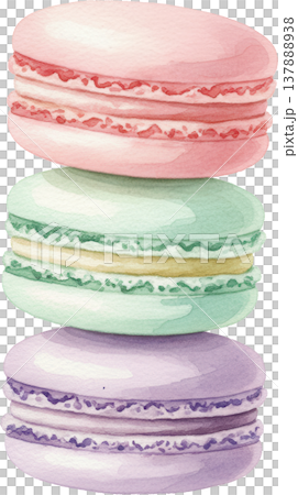 カラフルなマカロンの積み重ね 水彩イラスト パステルカラー 137888938