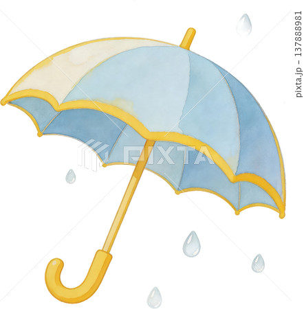 雨の日を彩る水彩の傘と雨粒イラスト 137888981