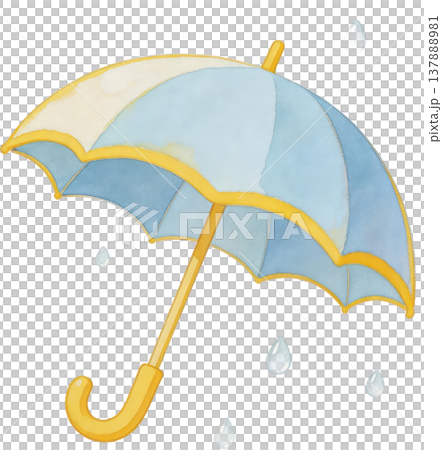 雨の日を彩る水彩の傘と雨粒イラスト 137888981