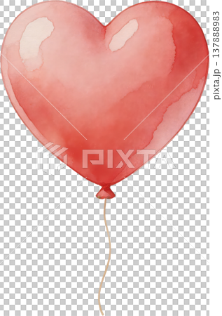 水彩タッチの赤いハートバルーンイラスト - ロマンチックな愛のシンボル 137888983