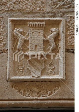Stone Relief with Coat of Arms in Korcula 137889025