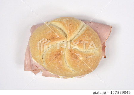 Ham Sandwich in a Kaiser Roll on a White Background 137889045