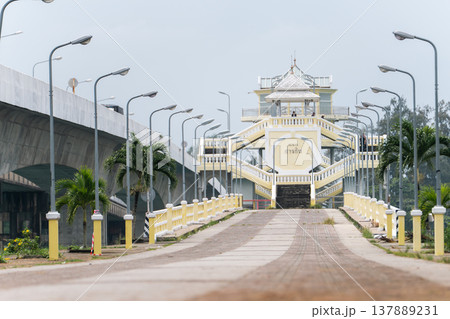 The historic Sarasin Bridge, turned into a pedestrian zone, next to the new bridge, and a view of the observation tower.It was the first bridge connecting the island to the mainland, opened in 1967 The historic Sarasin Bridge, turned into a pedestrian zone, next to the new bridge, and a view of the observation tower.It was the first bridge connecting the island to the mainland, opened in 1967 137889231
