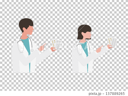 薬の説明をする医師のベクターイラスト素材セット(右向き) 薬の説明をする医師のベクターイラスト素材セット(右向き) 137889265
