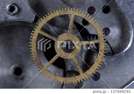 old clockwork, metal gears close up 137889293