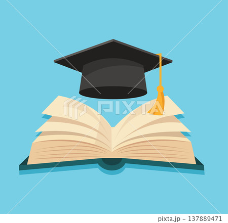 Graduation Cap on Open Book vector illustration Graduation Cap on Open Book vector illustration 137889471