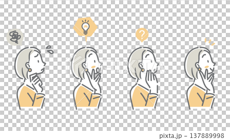 Japanese woman's facial expression variations avatar set Simple and stylish line art illustrations Japanese woman's facial expression variations avatar set Simple and stylish line art illustrations 137889998