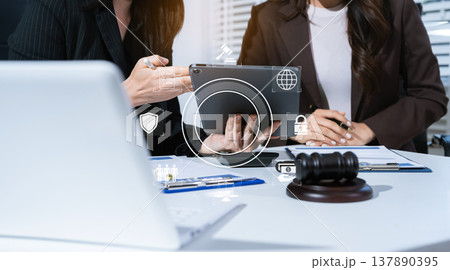 Teamwork of business lawyer meeting working hard about legal legislation. 137890395