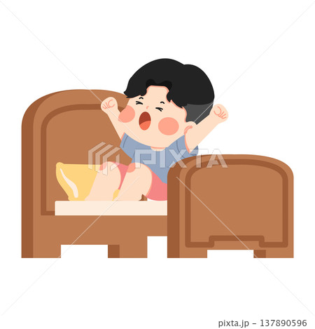 Child Yawning in Bed Sleepy Morning 137890596