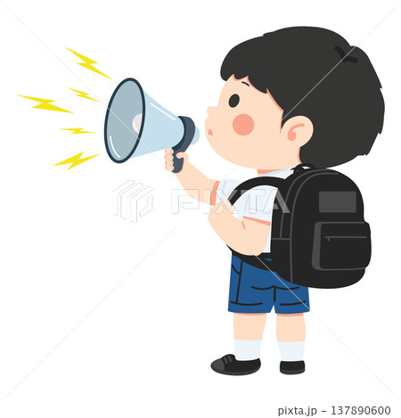 Student Boy Announcing With Megaphone Student Boy Announcing With Megaphone 137890600