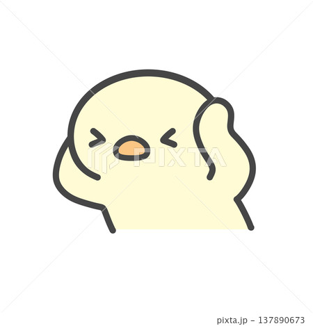 頭を抱えて困るひよこの手書きイラスト　ストレス・焦り 137890673