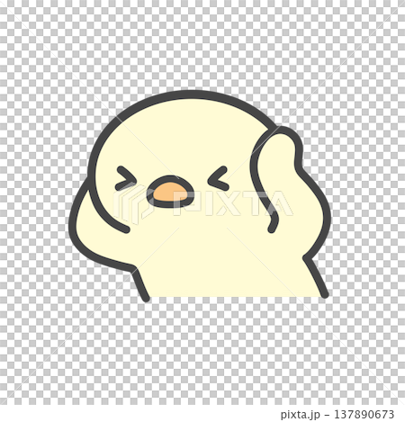 頭を抱えて困るひよこの手書きイラスト　ストレス・焦り 137890673