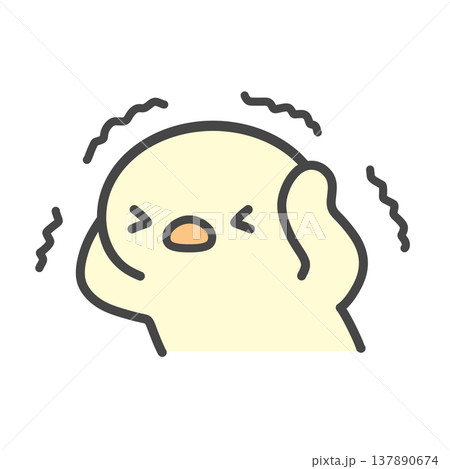 頭を抱えて震えるひよこの手書きイラスト　強いストレスや不安・焦りで困る様子 137890674
