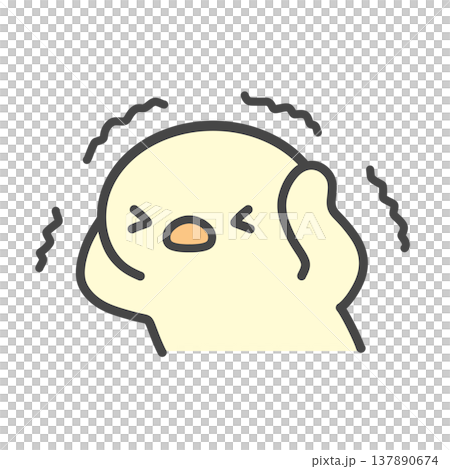 頭を抱えて震えるひよこの手書きイラスト　強いストレスや不安・焦りで困る様子 137890674