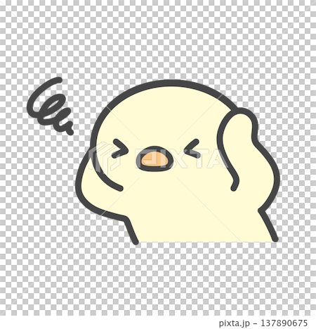 A hand-drawn illustration of a chick holding its head in frustration, expressing stress, anxiety, and worries. A hand-drawn illustration of a chick holding its head in frustration, expressing stress, anxiety, and worries. 137890675