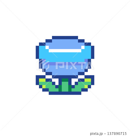 Pixel Art Bell Flower Icon. Retro 8 Bit  Blue Blossom Pixel Flower Vector Illustration for Game Assets, UI, Stickers and Floral Design 137890715