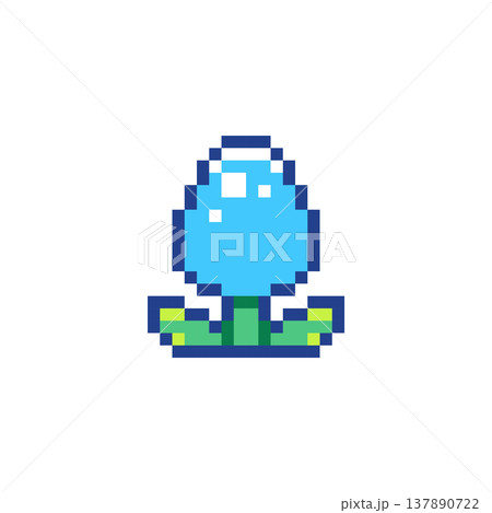 Pixel Art Lupine Flower Icon. Retro 8 Bit Blue Blossom Pixel Flower Vector Illustration for Game Assets, UI, Stickers and Floral Design 137890722