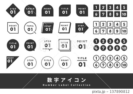 数字ラベル　ナンバリングデザイン　ブラック 137890812