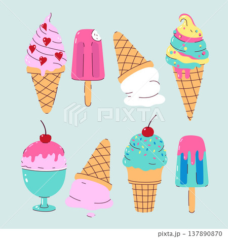 A set of different types of ice cream. Vector graphics. 137890870