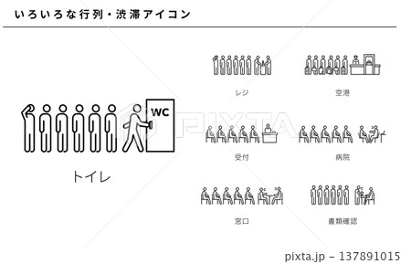 いろいろな行列・渋滞アイコンセット、ベクター素材 137891015