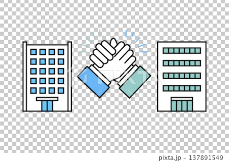 合併したり協力したりと会社や企業が手を取り合うイメージイラスト 137891549