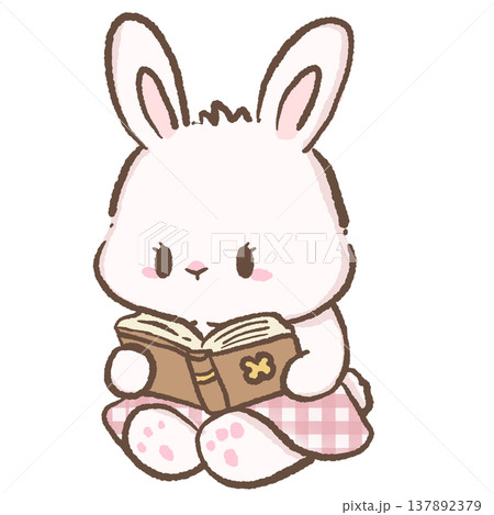 Cute bunny reading small book cozy bookish illustration pastel kawaii bunny clipart for planners stickers digital download 137892379