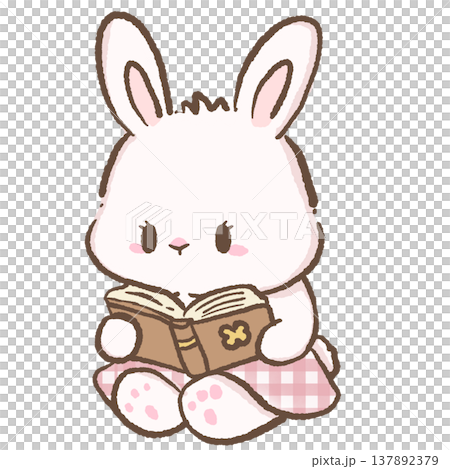Cute bunny reading small book cozy bookish illustration pastel kawaii bunny clipart for planners stickers digital download 137892379