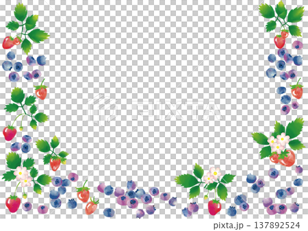 Watercolor-style frame of fresh blueberries and strawberries Watercolor-style frame of fresh blueberries and strawberries 137892524